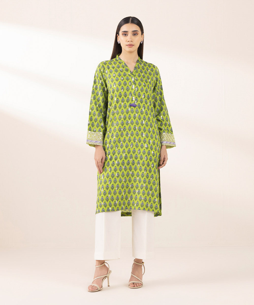 Women's Pret Arabic Lawn Green Embroidered A-Line Shirt