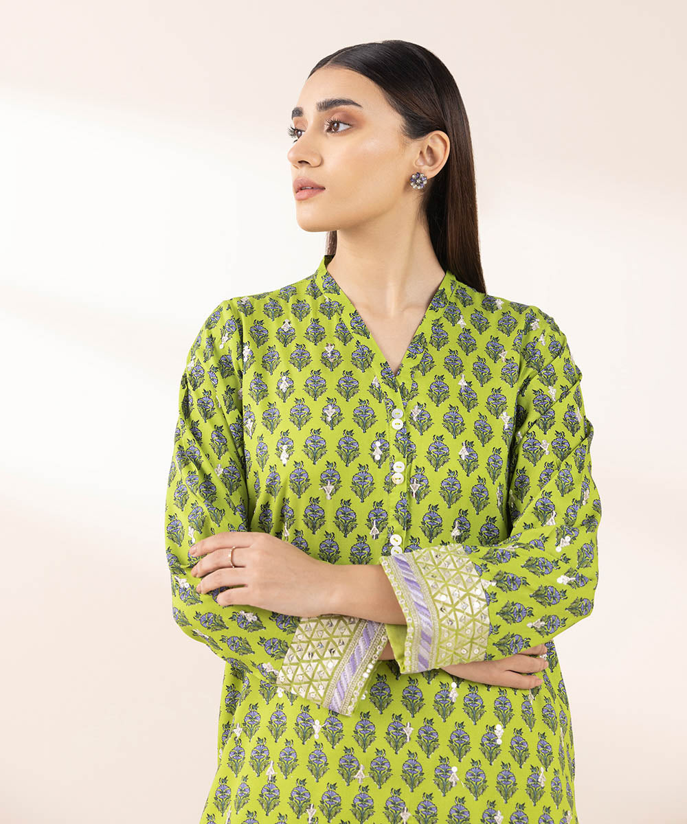 Women's Pret Arabic Lawn Green Embroidered A-Line Shirt