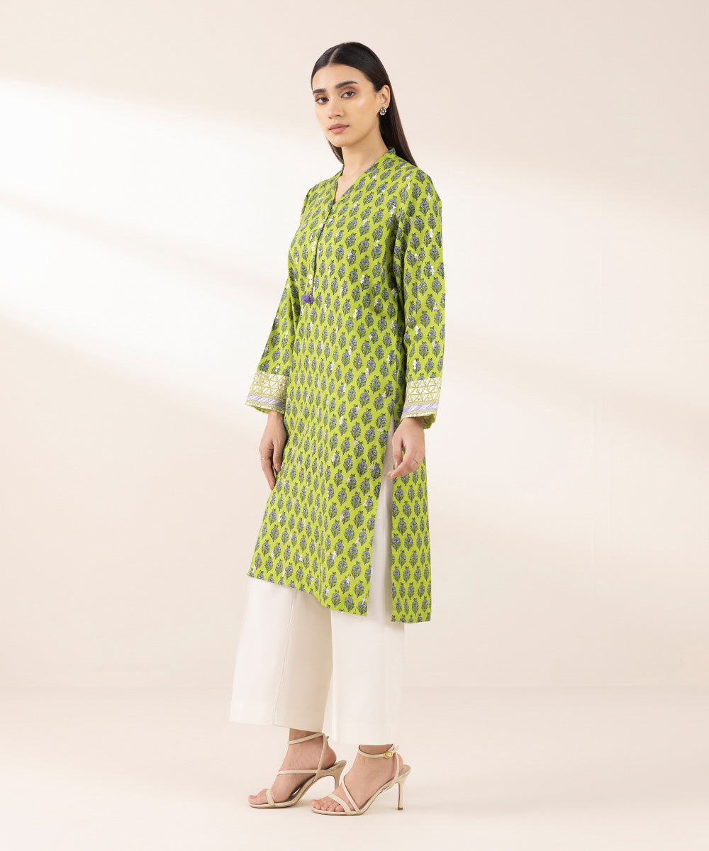 Women's Pret Arabic Lawn Green Embroidered A-Line Shirt