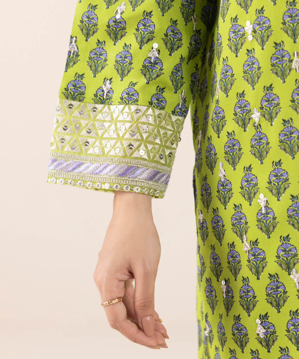 Women's Pret Arabic Lawn Green Embroidered A-Line Shirt