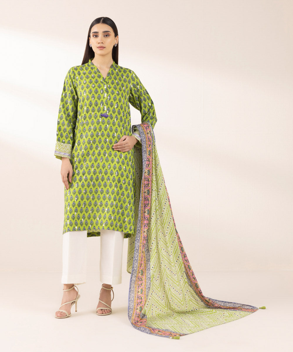 Women's Pret Arabic Lawn Green Embroidered A-Line Shirt