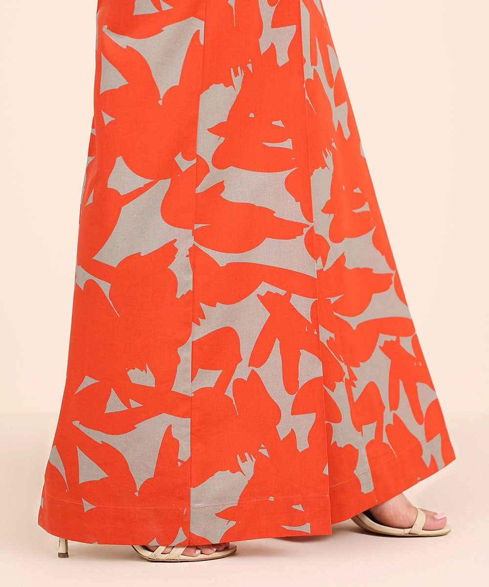 Women's RTW Cambric Red Printed Flared Pants