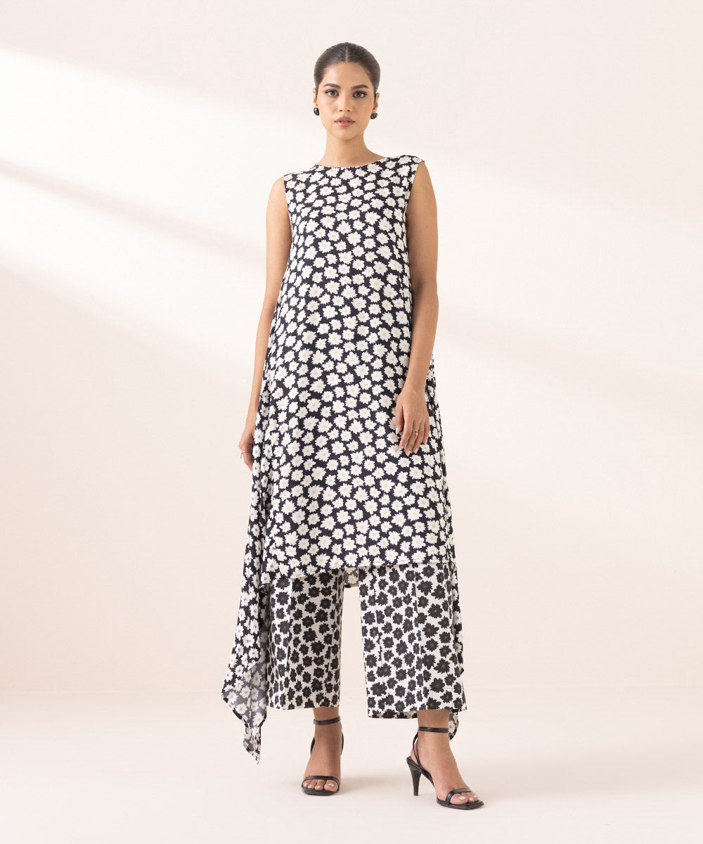 Women's RTW Arabic Lawn Black Printed A-Line Shirt
