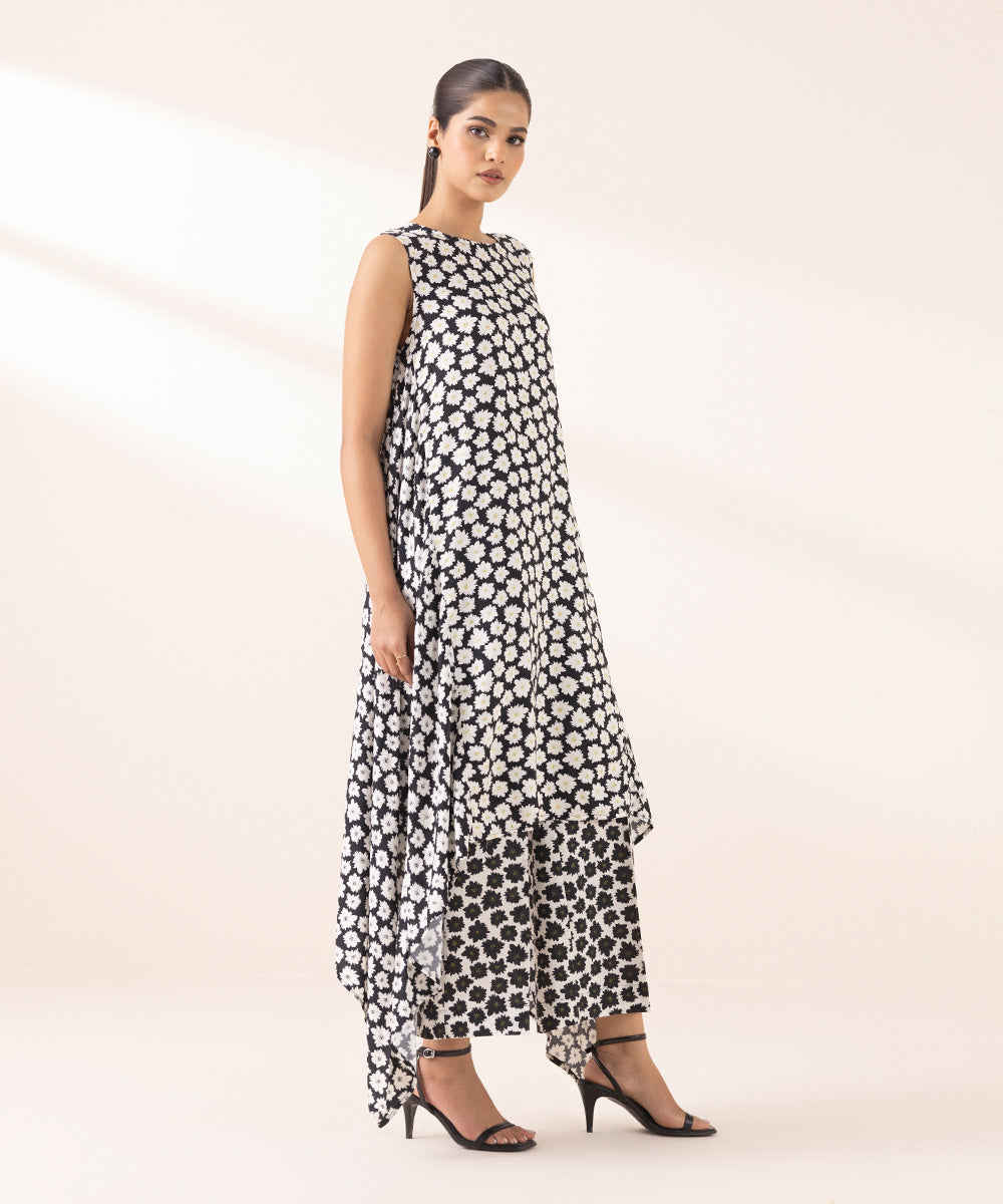 Women's RTW Arabic Lawn Black Printed A-Line Shirt