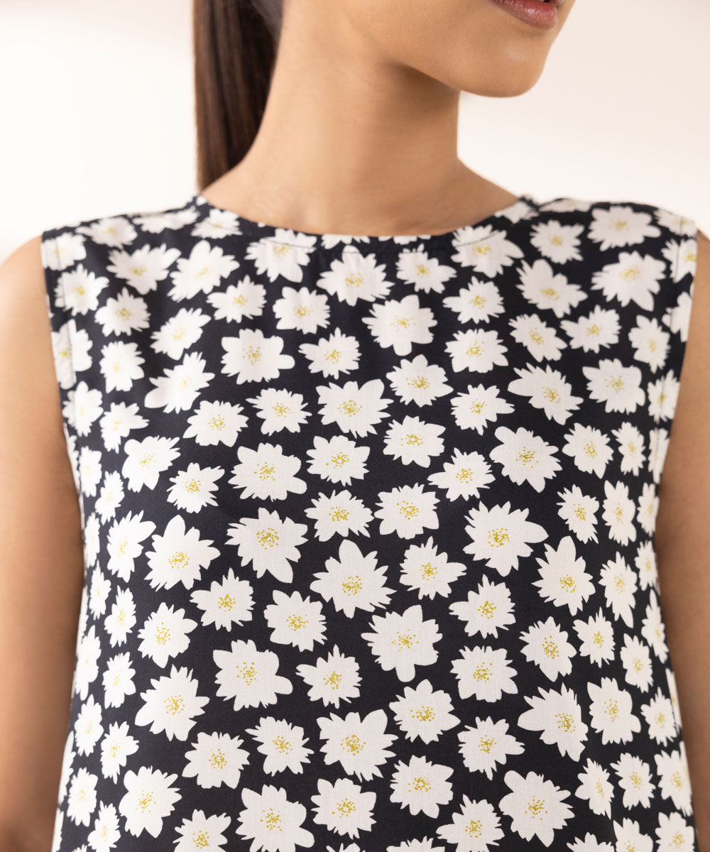 Women's RTW Arabic Lawn Black Printed A-Line Shirt