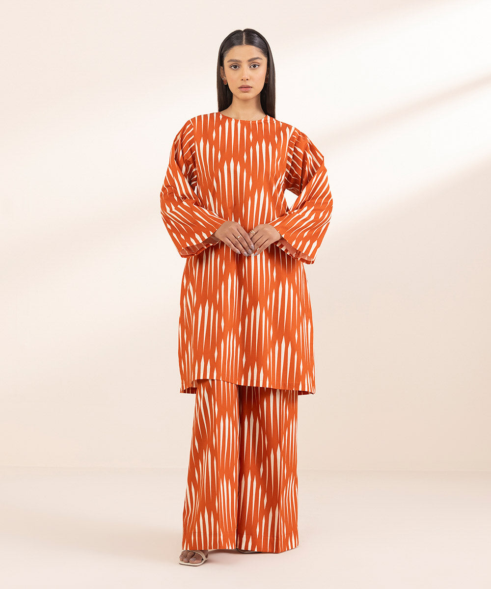 Women's Pret Lawn Orange Printed Boxy Shirt