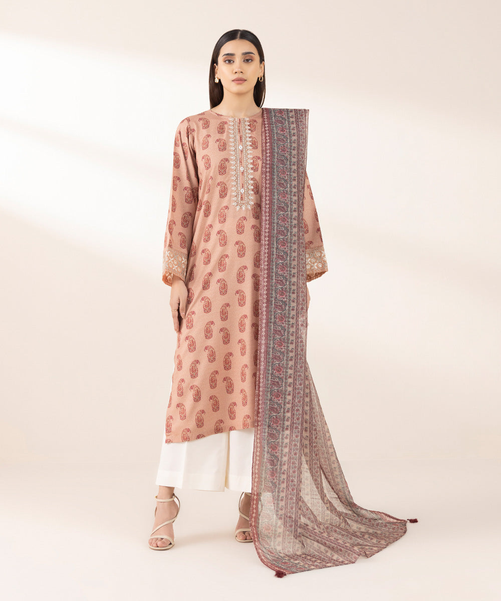 Blended Raw Net Red Printed Dupatta