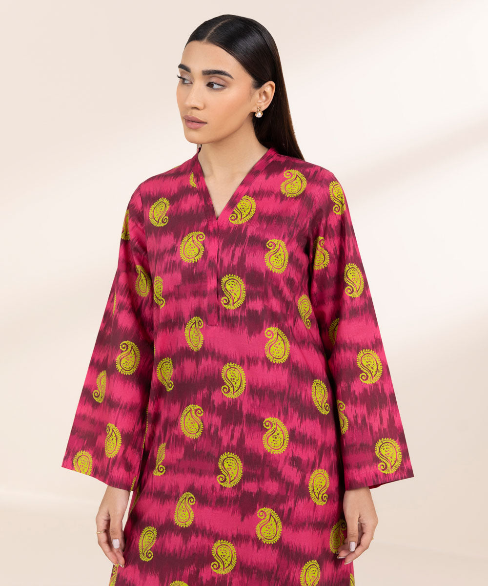 Women's Pret Cambric Pink Printed A-Line Shirt