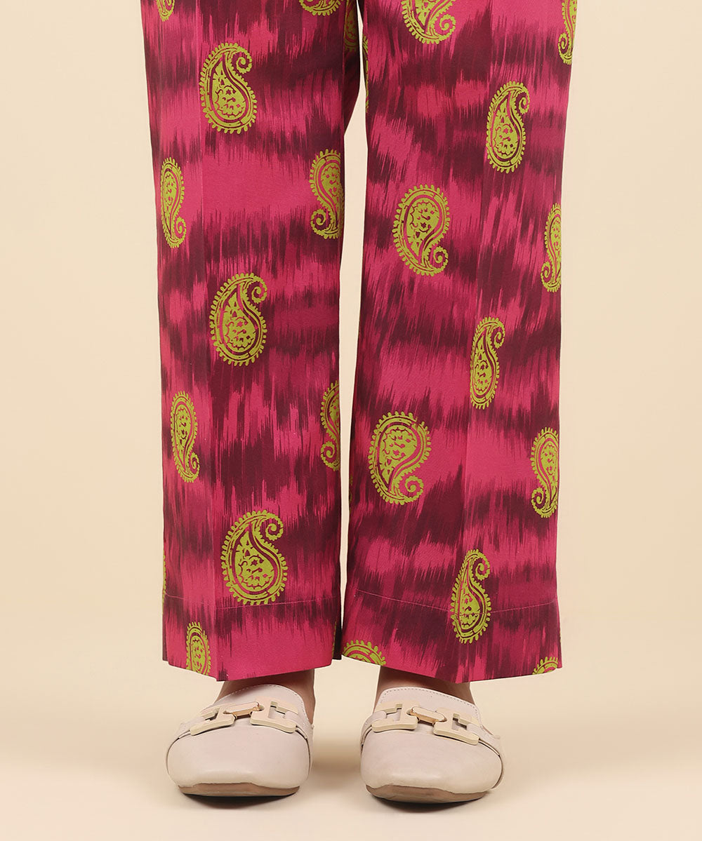 Women's Pret Cambric Pink Printed Straight Pants