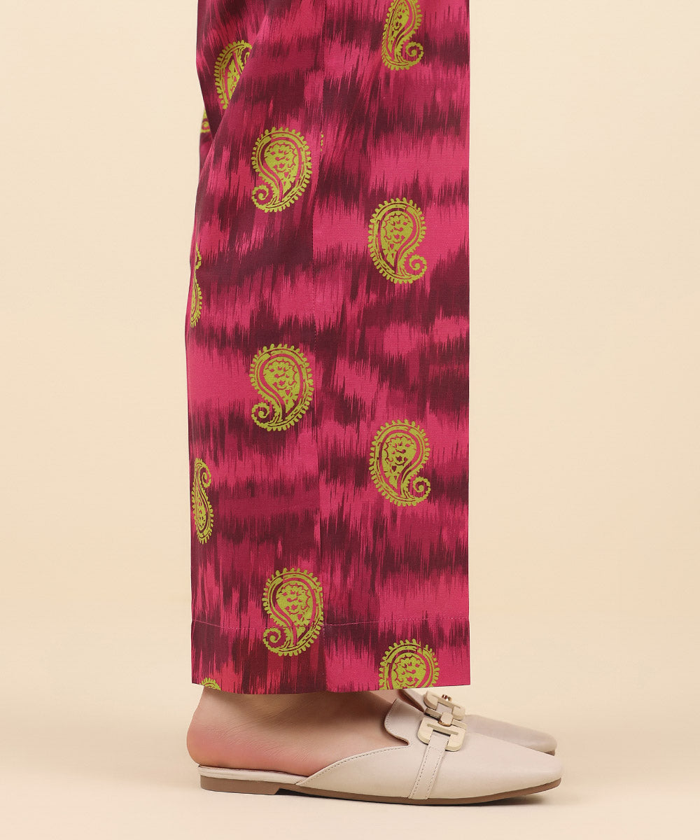 Women's Pret Cambric Pink Printed Straight Pants