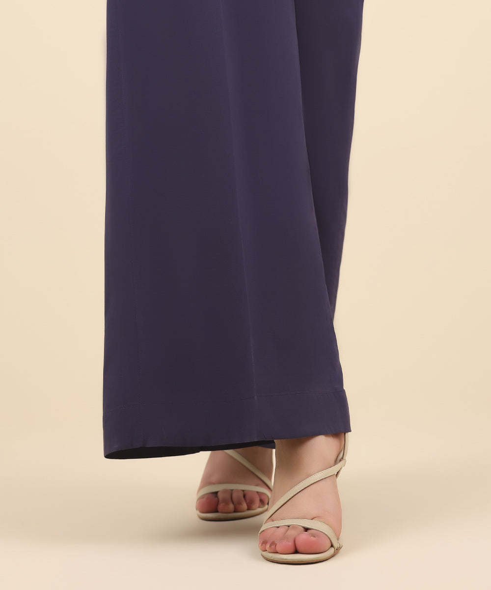 Women's Pret Cambric Purple Solid Flared Pants