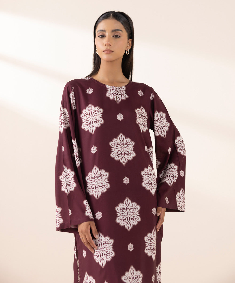 Women's Pret Arabic Lawn Red Printed Straight Shirt