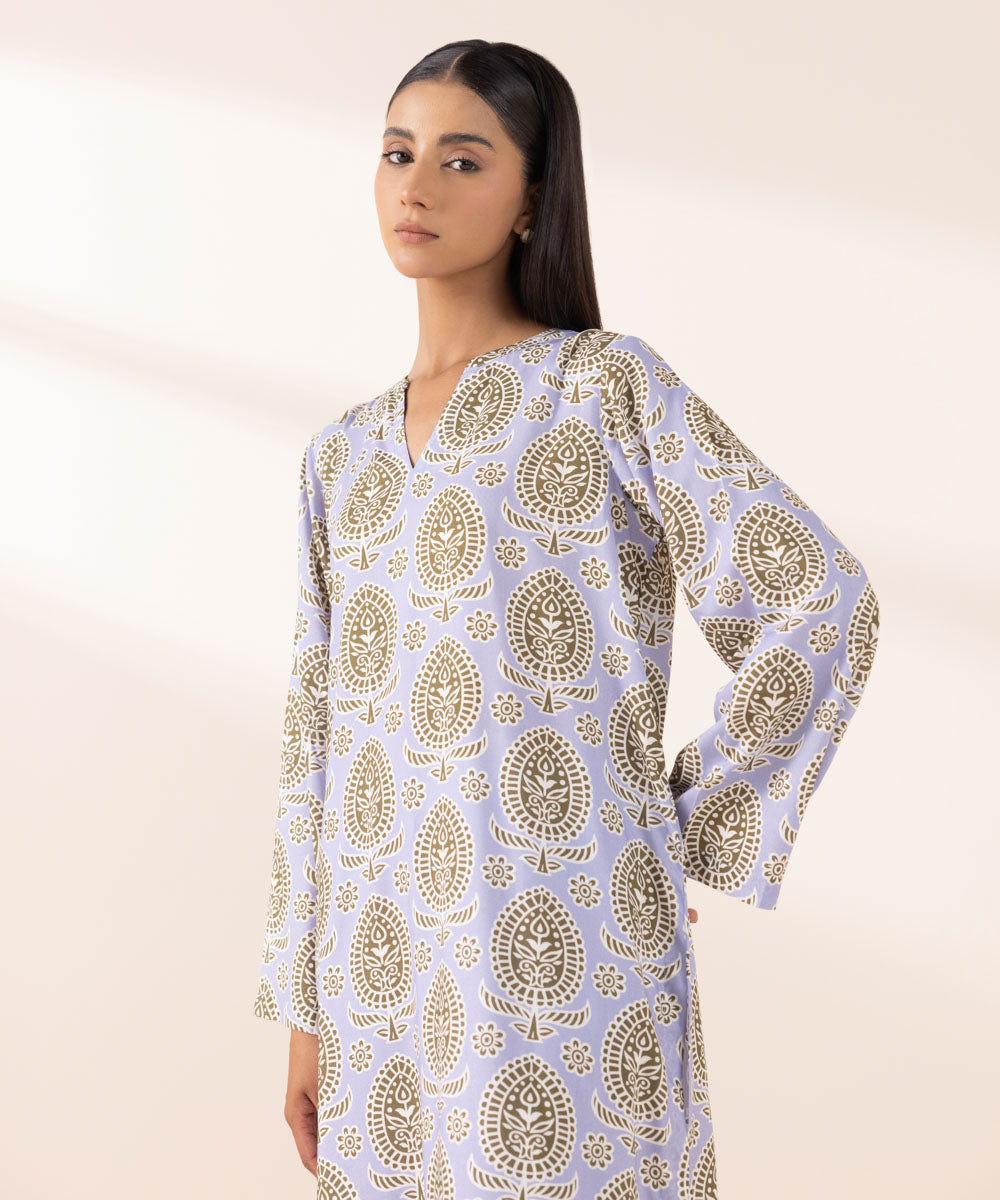 Women's Pret Arabic Lawn Purple Printed Straight Shirt