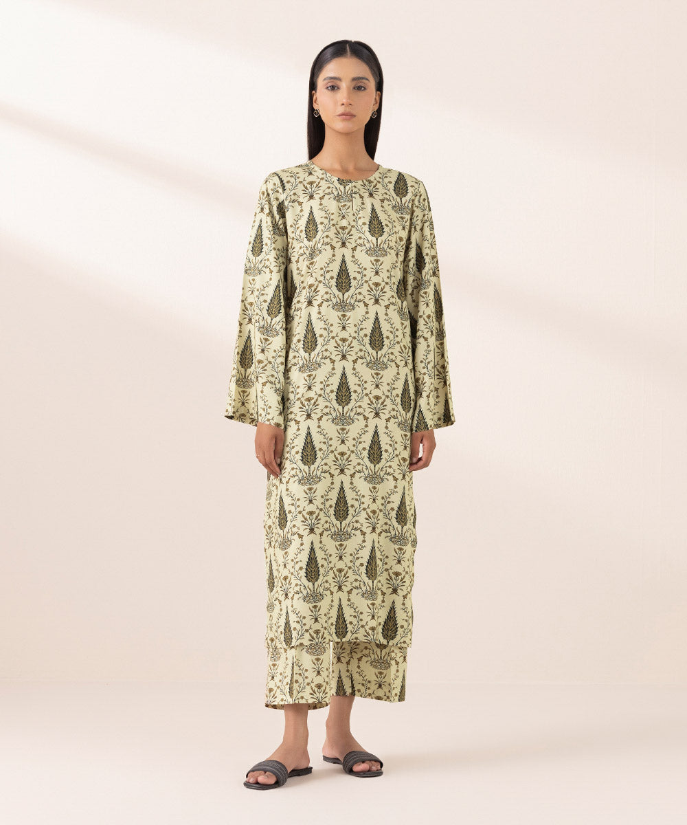 Women's Pret Arabic Lawn Beige Printed Straight Shirt