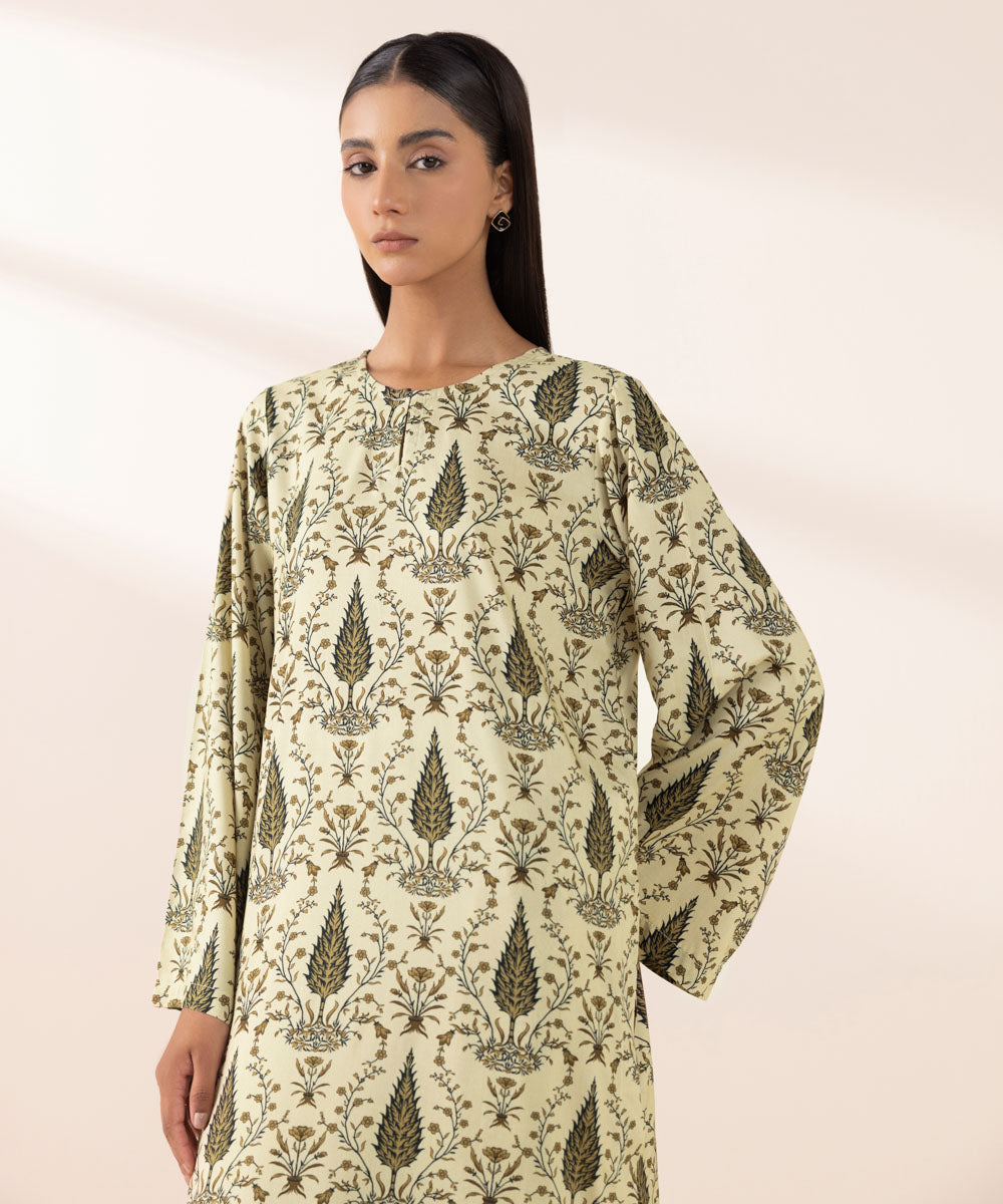 Women's Pret Arabic Lawn Beige Printed Straight Shirt