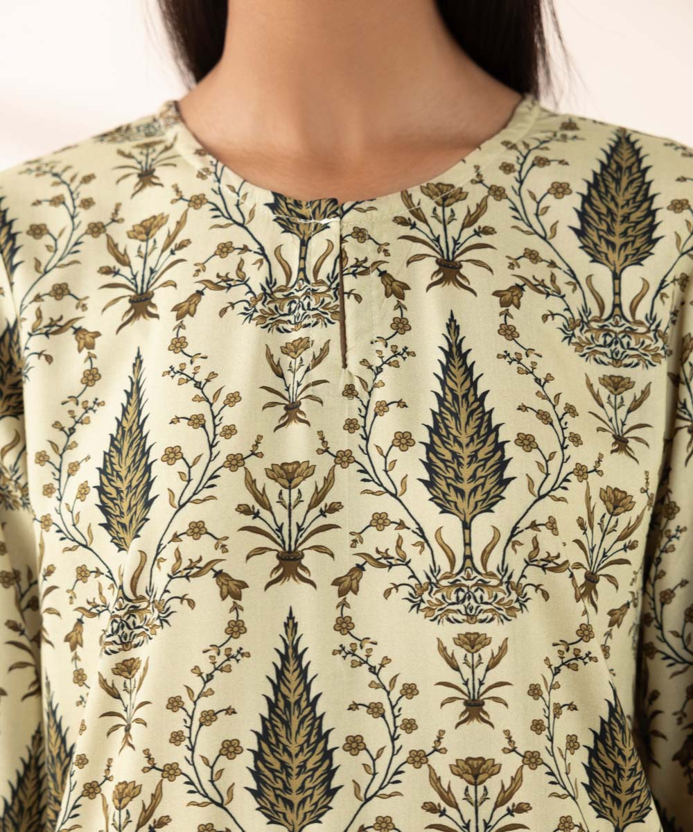 Women's Pret Arabic Lawn Beige Printed Straight Shirt