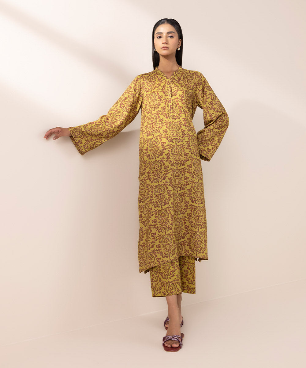 Women's Pret Arabic Lawn Yellow Printed A-Line Shirt