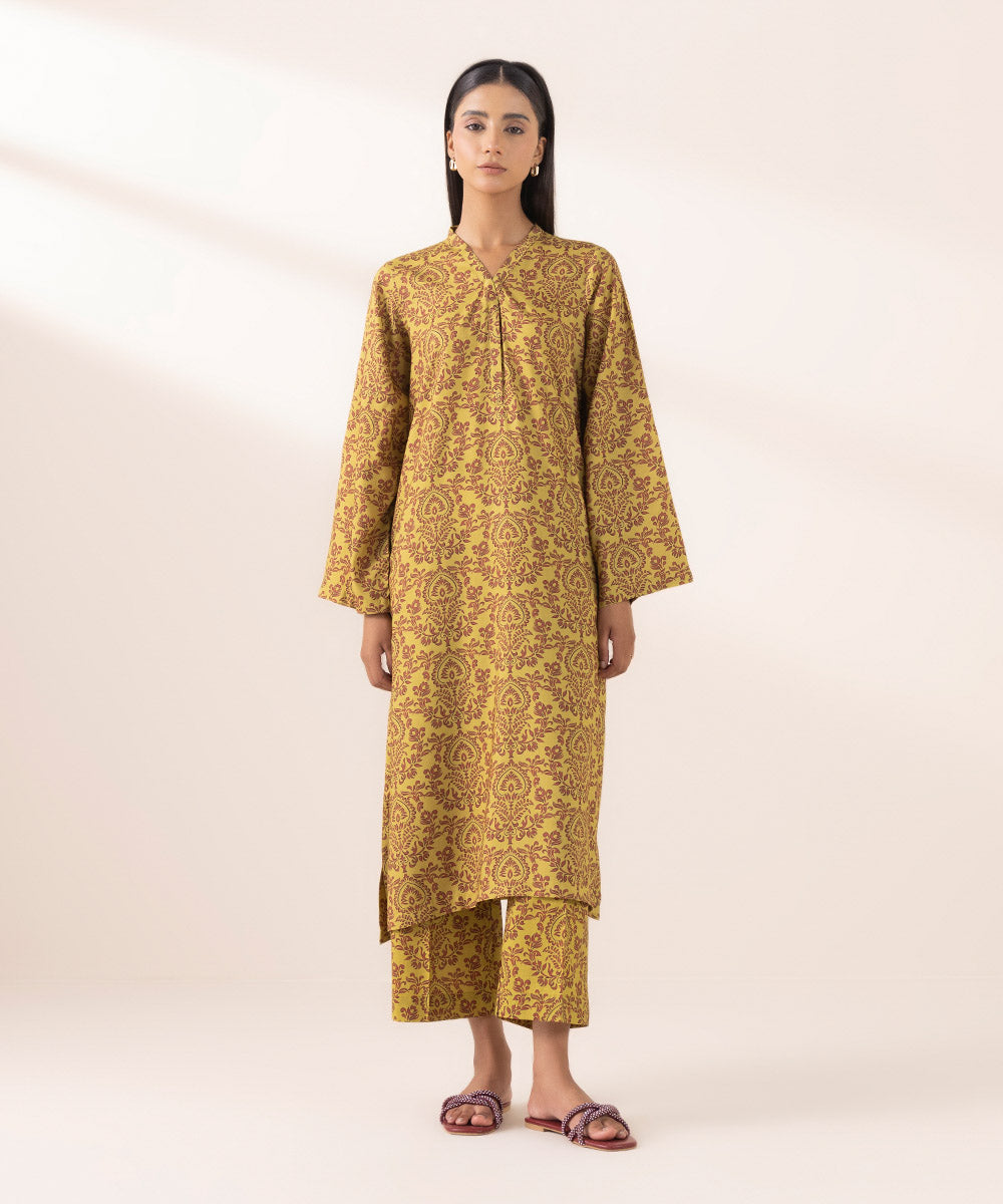 Women's Pret Arabic Lawn Yellow Printed A-Line Shirt