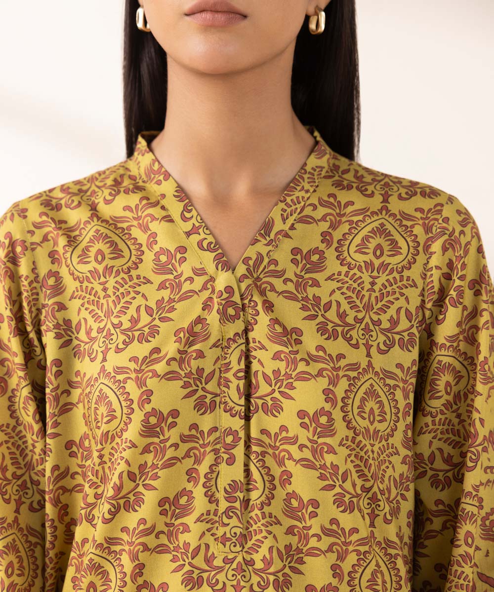 Women's Pret Arabic Lawn Yellow Printed A-Line Shirt