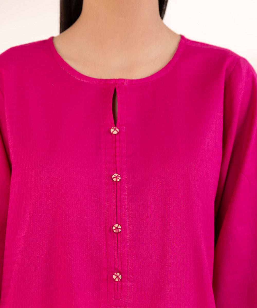 Women's Pret Dobby Pink Solid A-Line Shirt