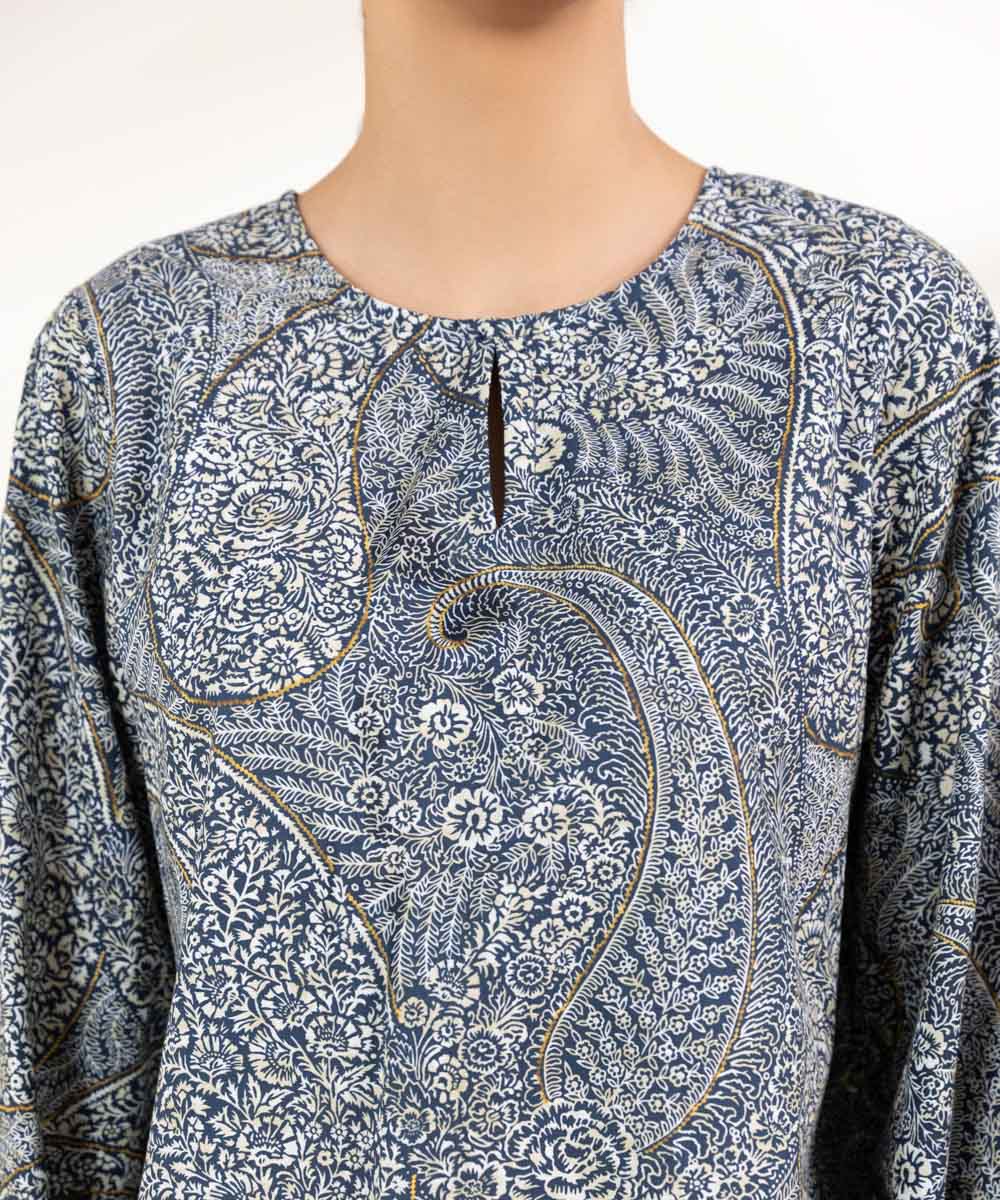 Women's Pret Cambric Blue Printed A-Line Shirt