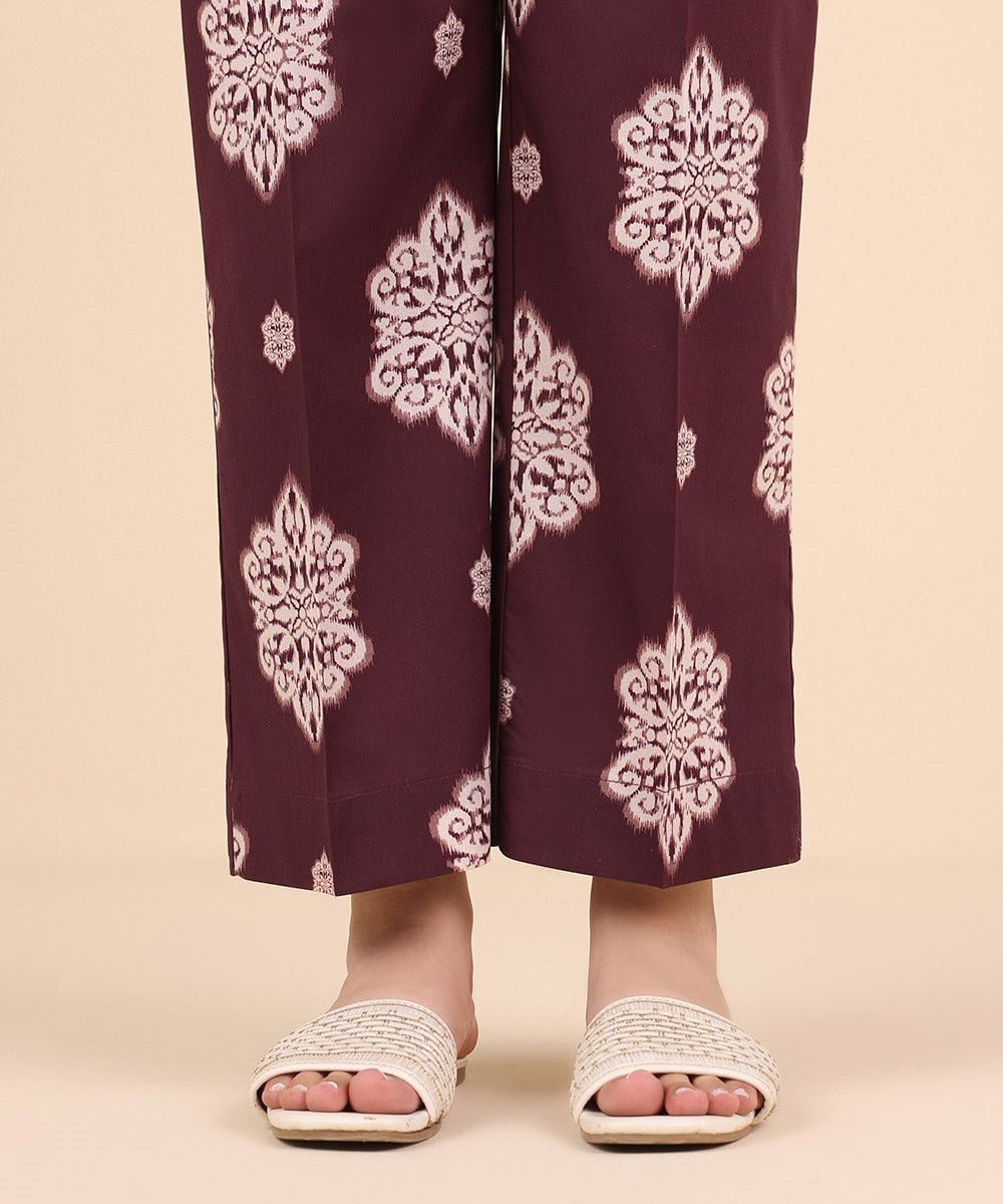 Women's Pret Cambric Red Printed Straight Pants