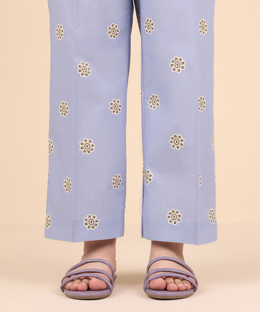 Women's Pret Cambric Blue Printed Straight Pants