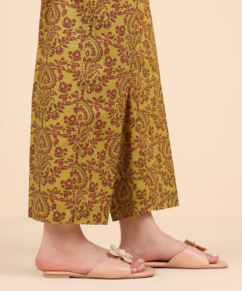 Women's Pret Cambric Yellow Printed Straight Pants