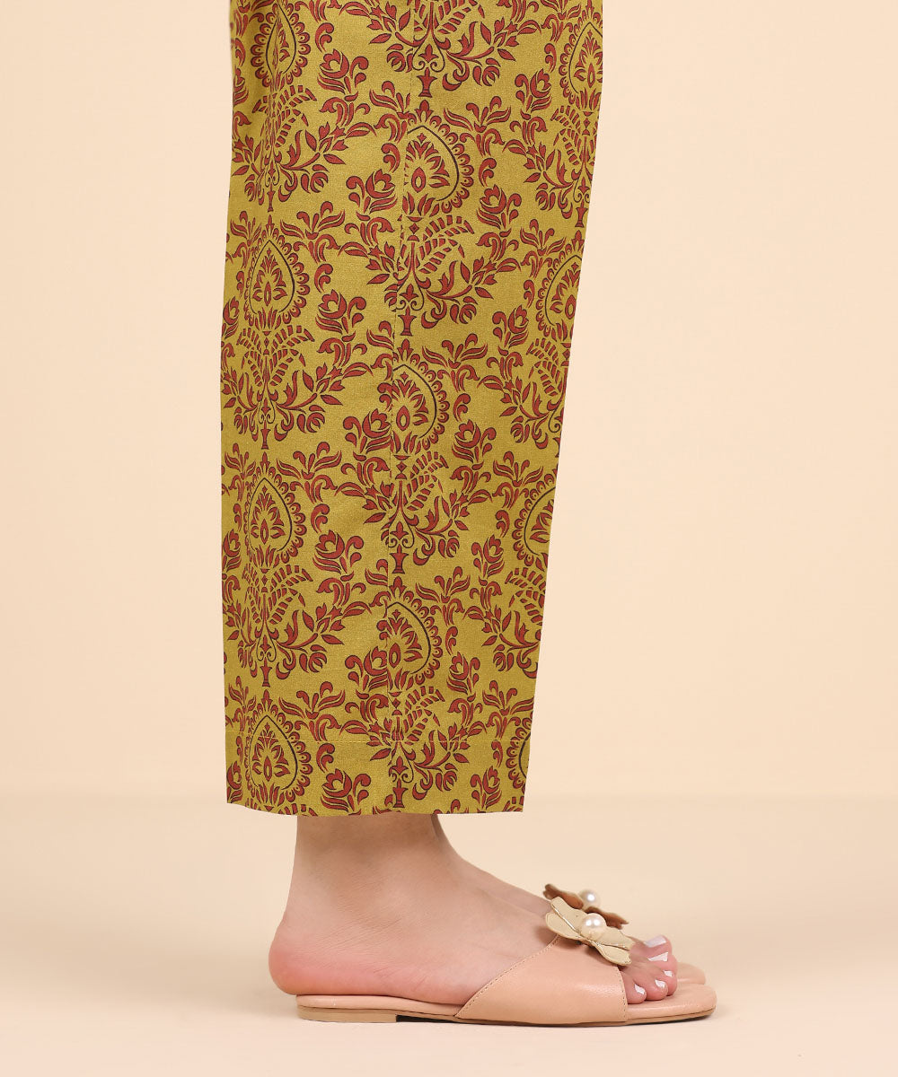 Women's Pret Cambric Yellow Printed Straight Pants