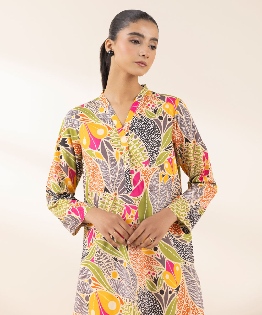 Women's Pret Cotton Viscose Printed Multi A-Line Shirt