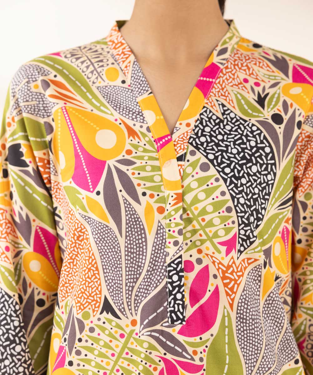 Women's Pret Cotton Viscose Printed Multi A-Line Shirt