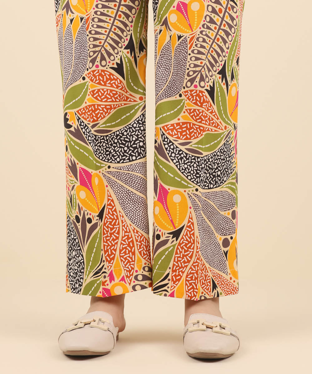 Women's Pret Cotton Viscose Multi Printed Straight Pants