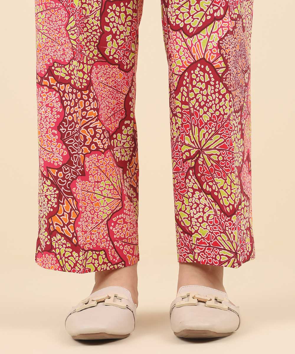 Women's Pret Cotton Viscose Pink Printed Straight Pants