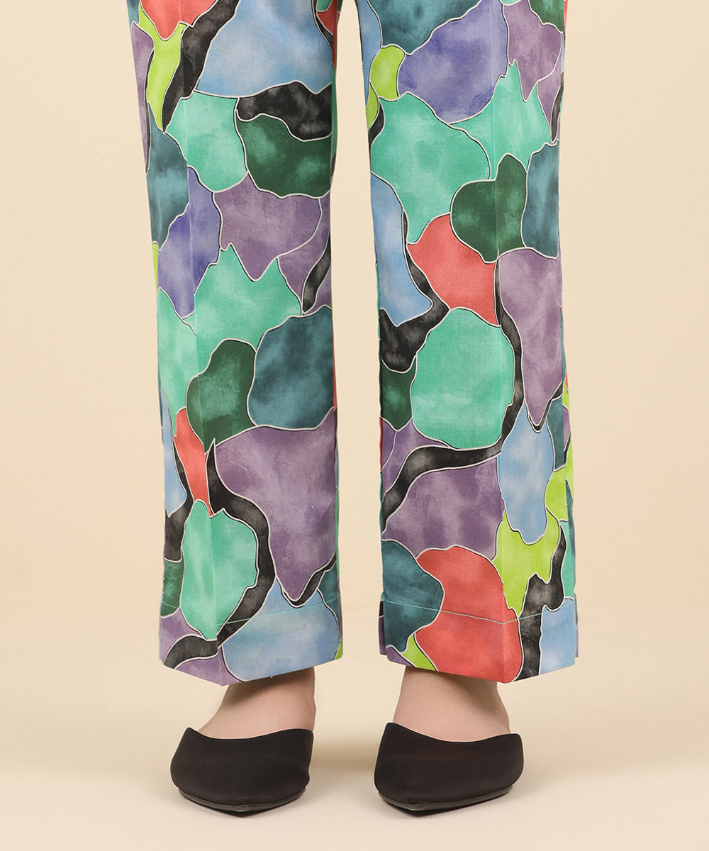 Women's Pret Cambric Blue Printed Straight Pants