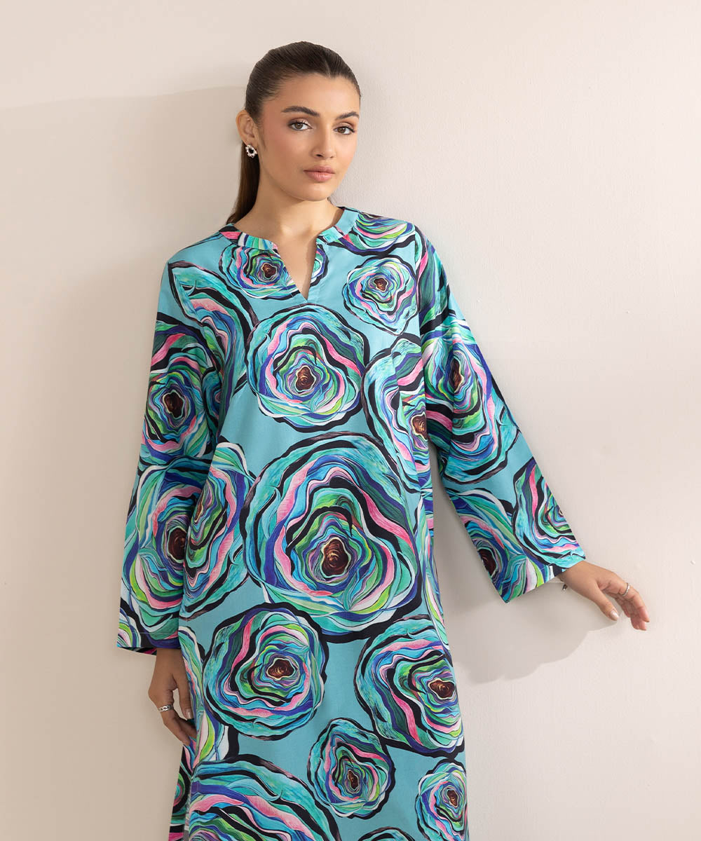 Women's Pret Cotton Viscose Printed Multi A-Line Shirt