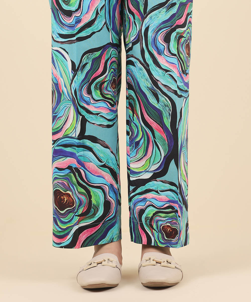 Women's Pret Cotton Viscose Multi Printed Straight Pants