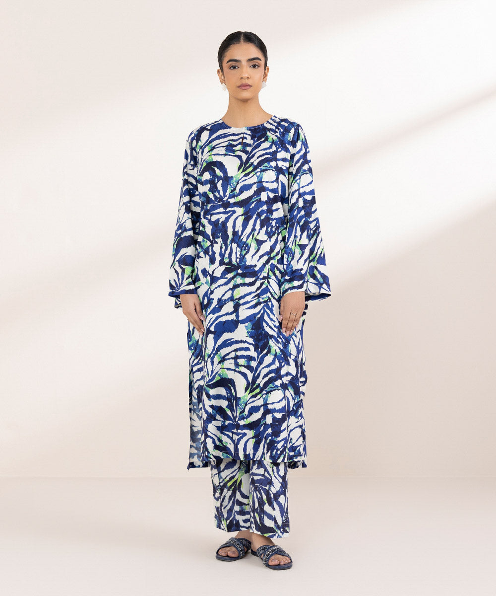 Women's Pret Arabic Lawn Blue Printed A-Line Shirt