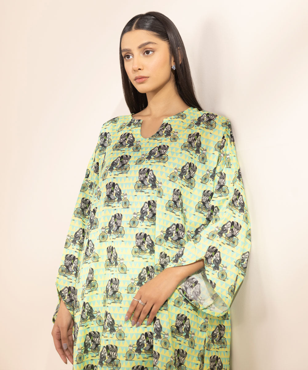 Women's Pret Textured Lawn Green Printed Boxy Shirt