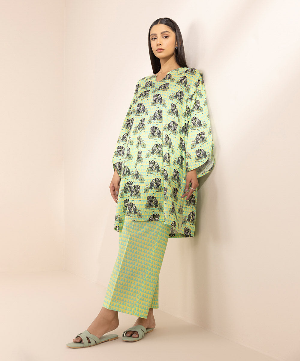 Women's Pret Textured Lawn Green Printed Boxy Shirt