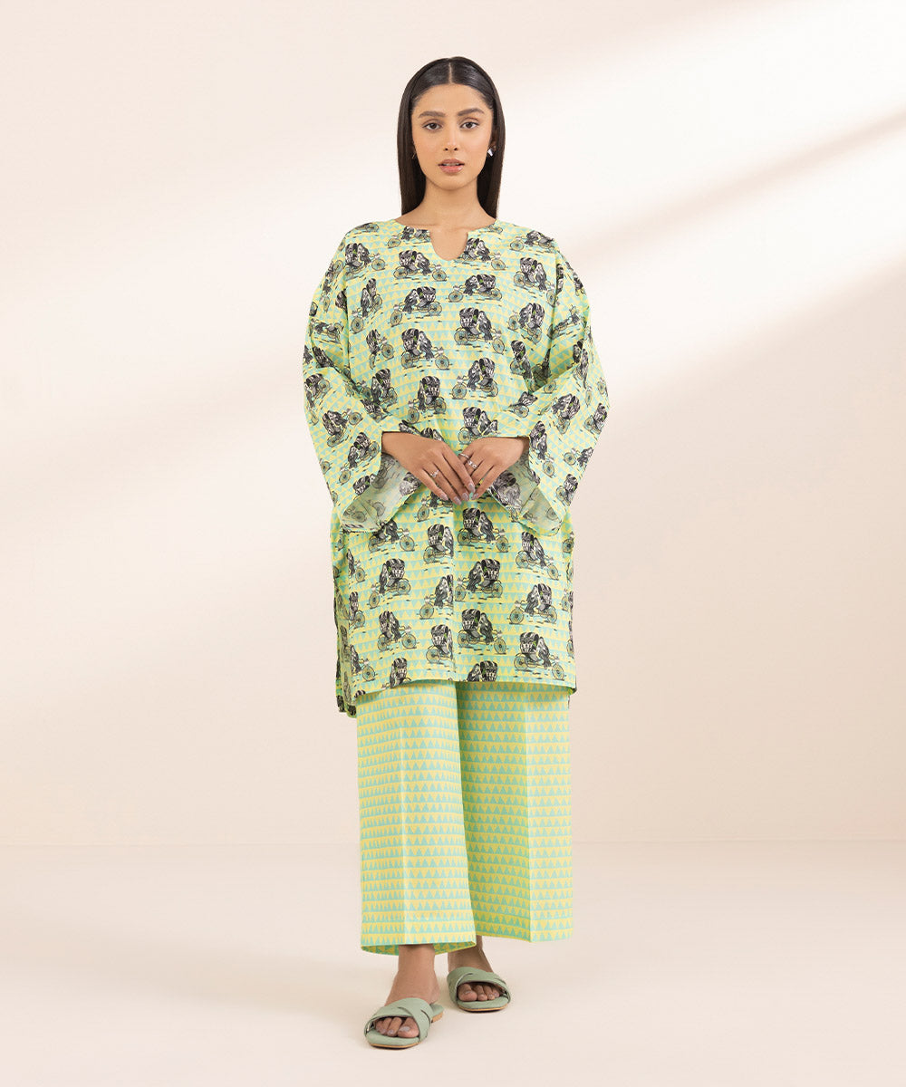 Women's Pret Textured Lawn Green Printed Boxy Shirt