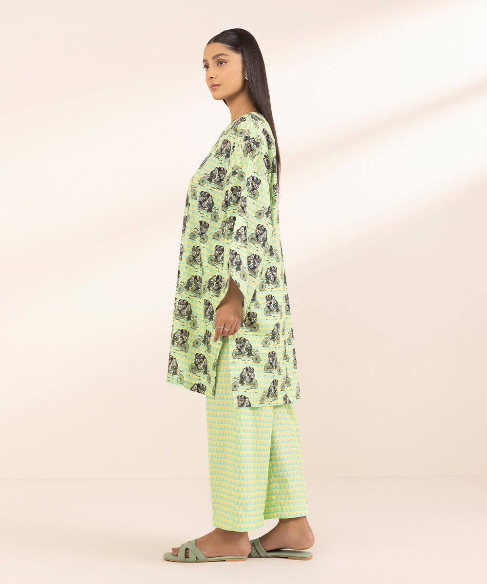 Women's Pret Textured Lawn Green Printed Boxy Shirt