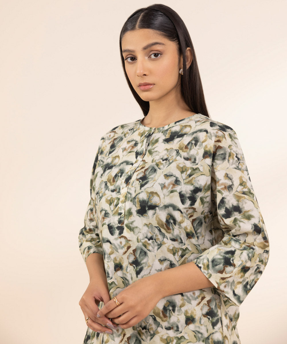 Women's Pret Textured Lawn Multi Printed Drop Shoulder Shirt