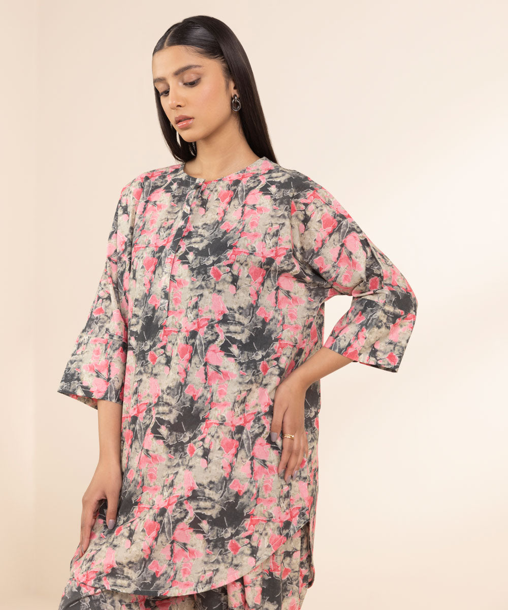 Women's Pret Textured Lawn Multi Printed Drop Shoulder Shirt