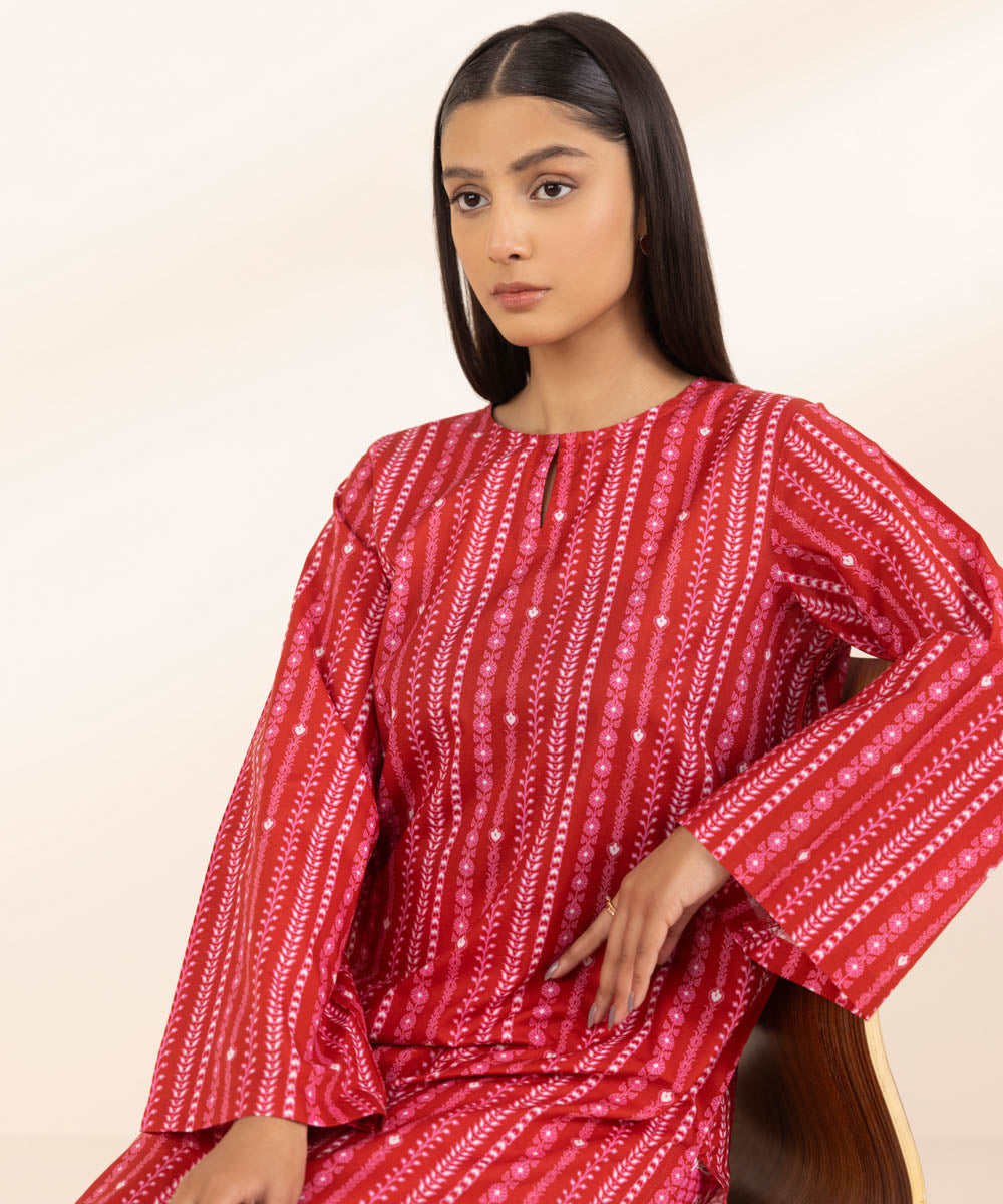 Women's Pret Lawn Red Printed A-Line Shirt