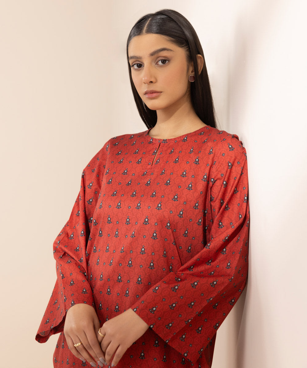 Women's Pret Lawn Red Printed Straight Shirt