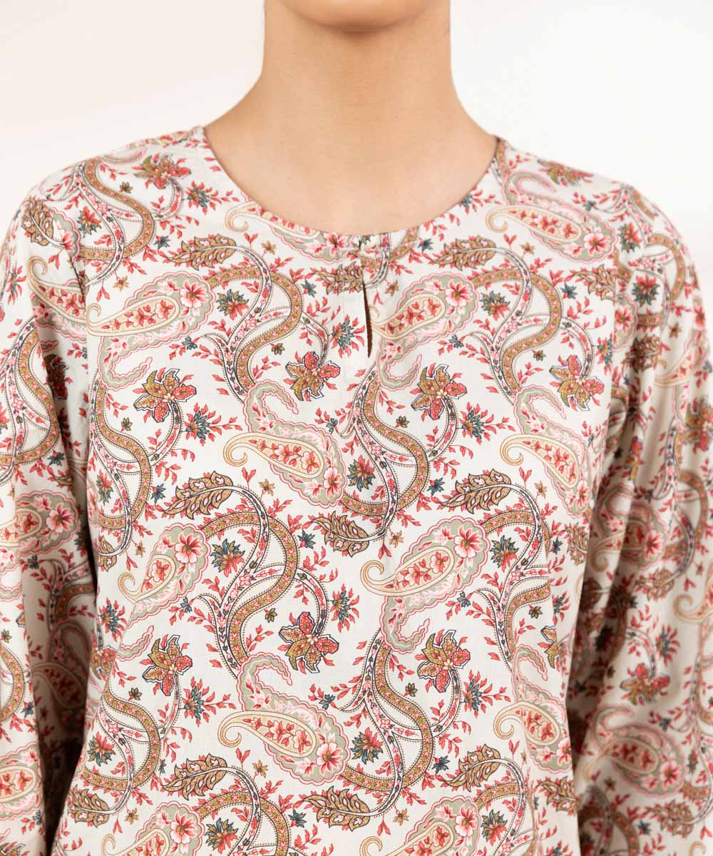 Women's Pret Cambric Beige Printed A-Line Shirt