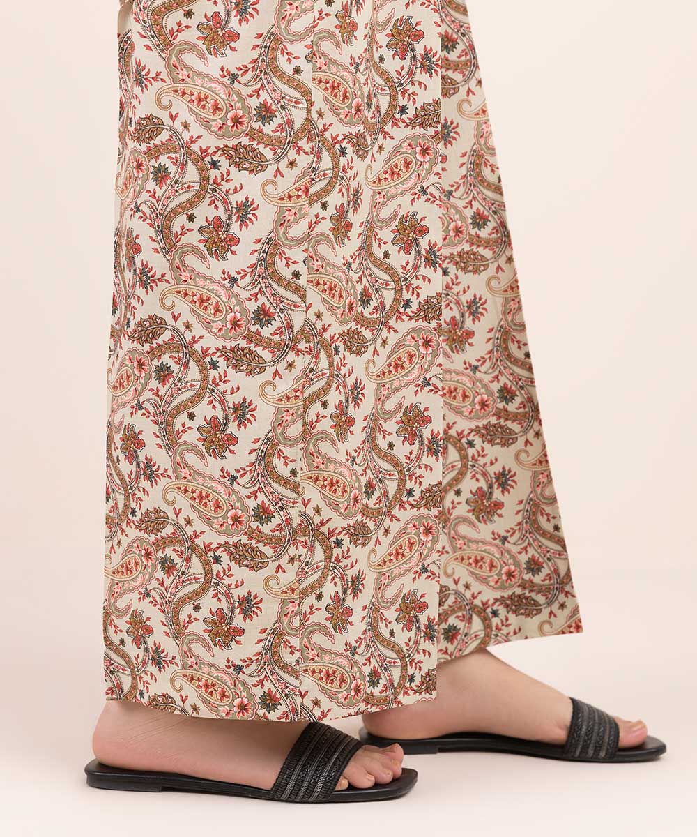 Women's Pret Cambric Beige Printed Culottes