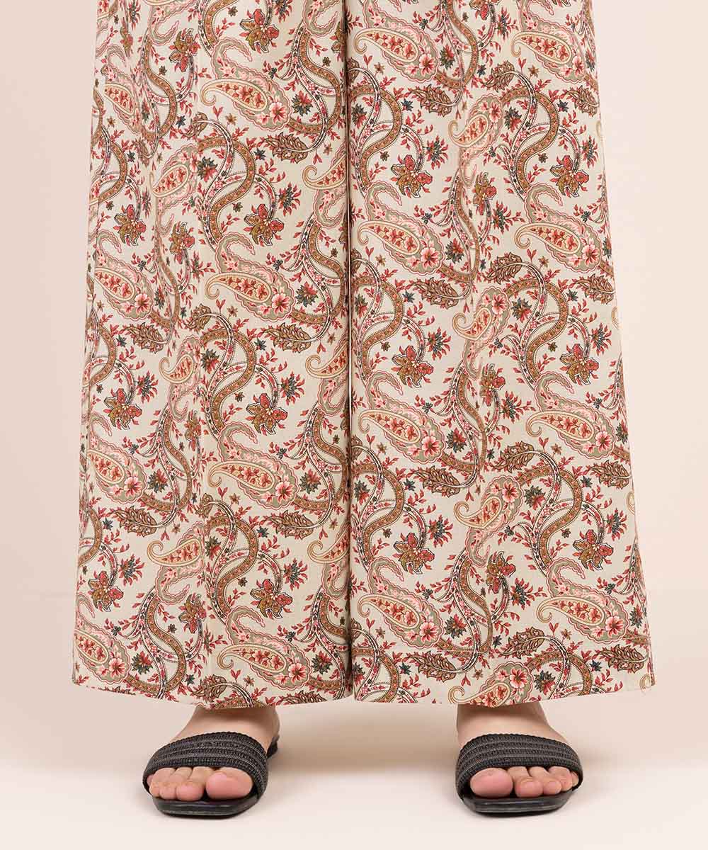 Women's Pret Cambric Beige Printed Culottes