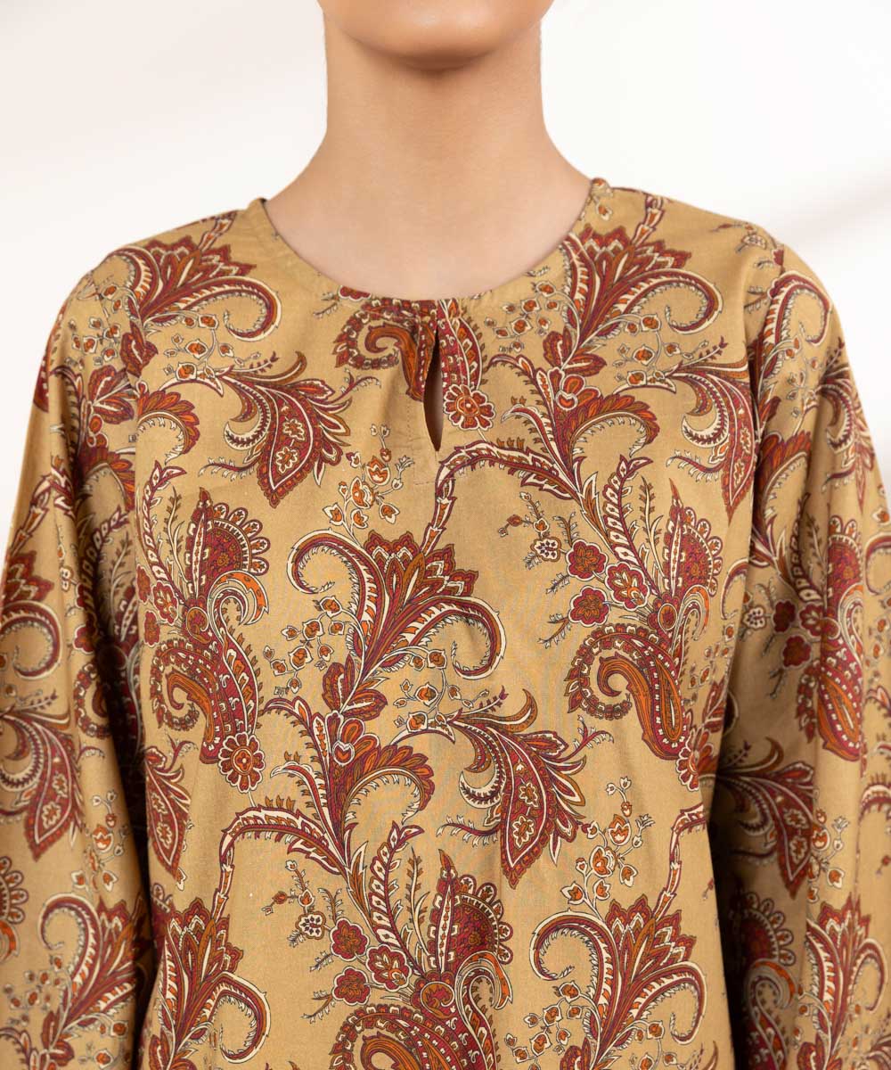 Women's Pret Cambric Brown Printed A-Line Shirt