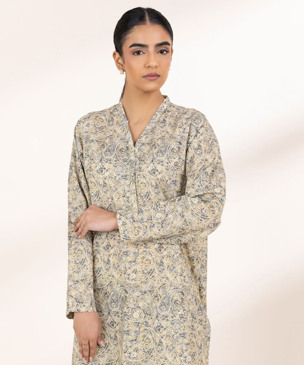 Women's Pret Cambric Green Printed A-Line Shirt